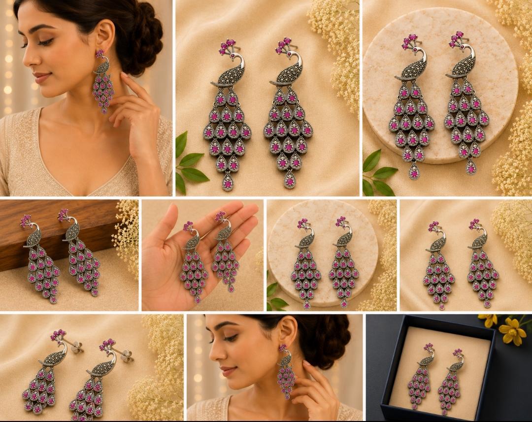 Royal Marcasite Ruby Chandelier Earrings