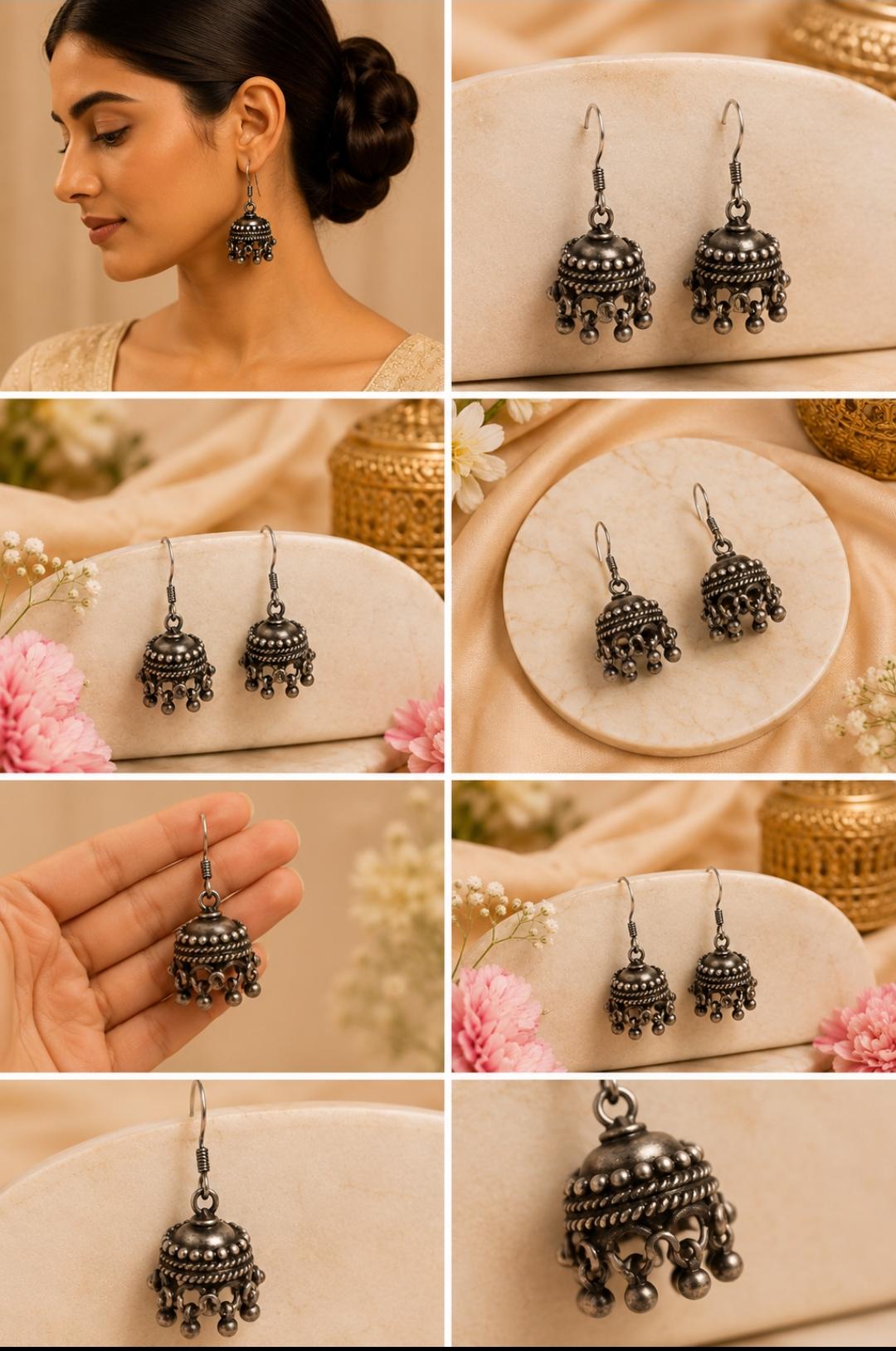 Traditional Oxidised 92.5 Sterling Silver Jhumka Earrings