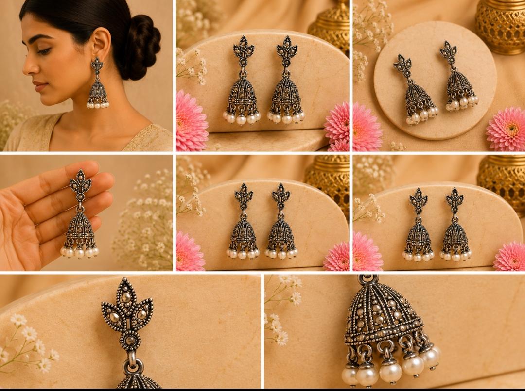 Marcasite Majestic Crown Jhumki Earrings