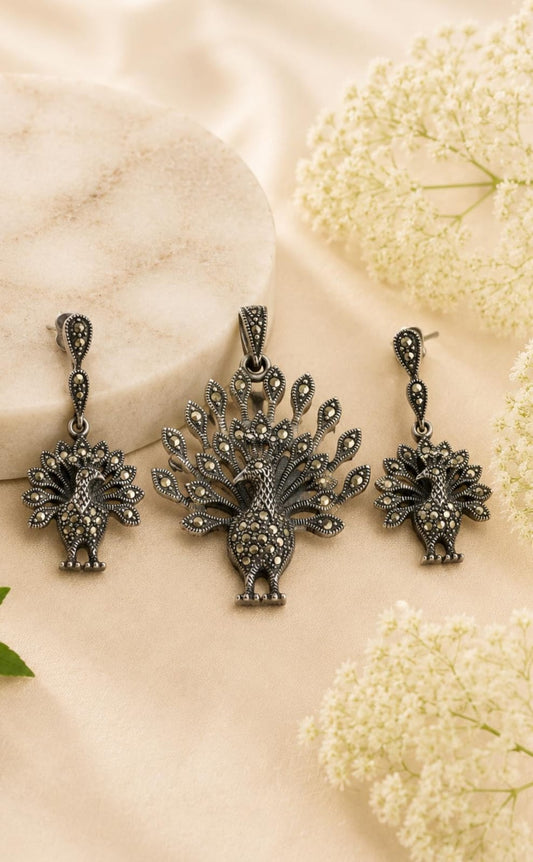 The Dancing Mayura Marcasite Set