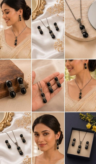 Onyx Minimalist Drop Pendant Set