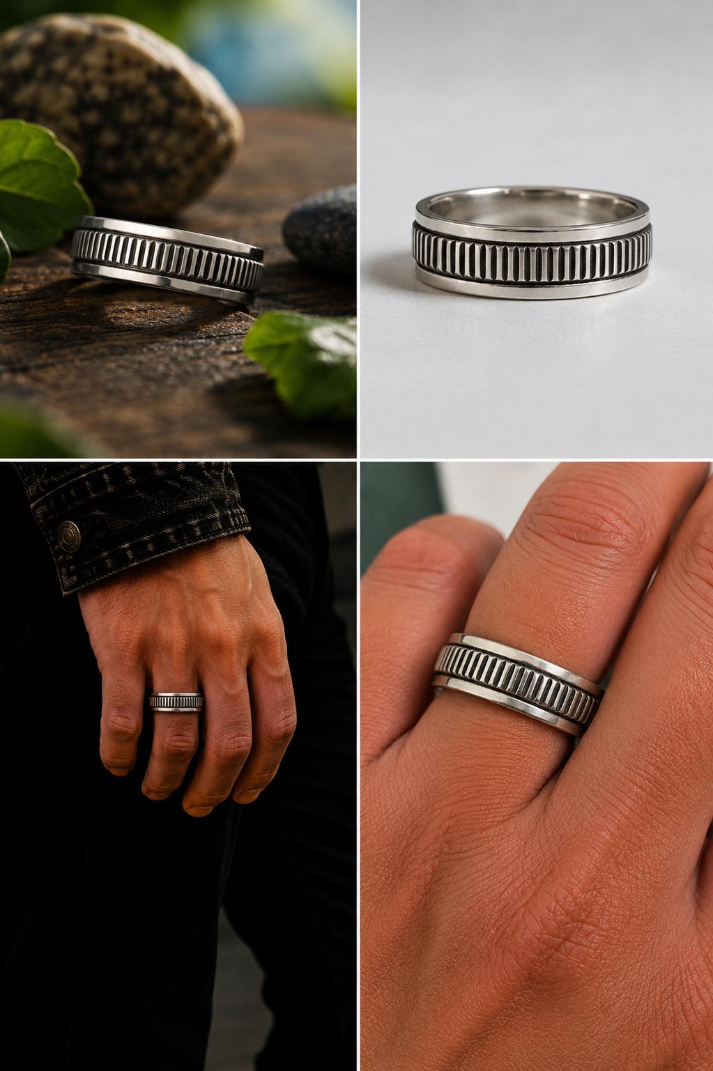 Sterling Silver Ribbed Spinner Ring