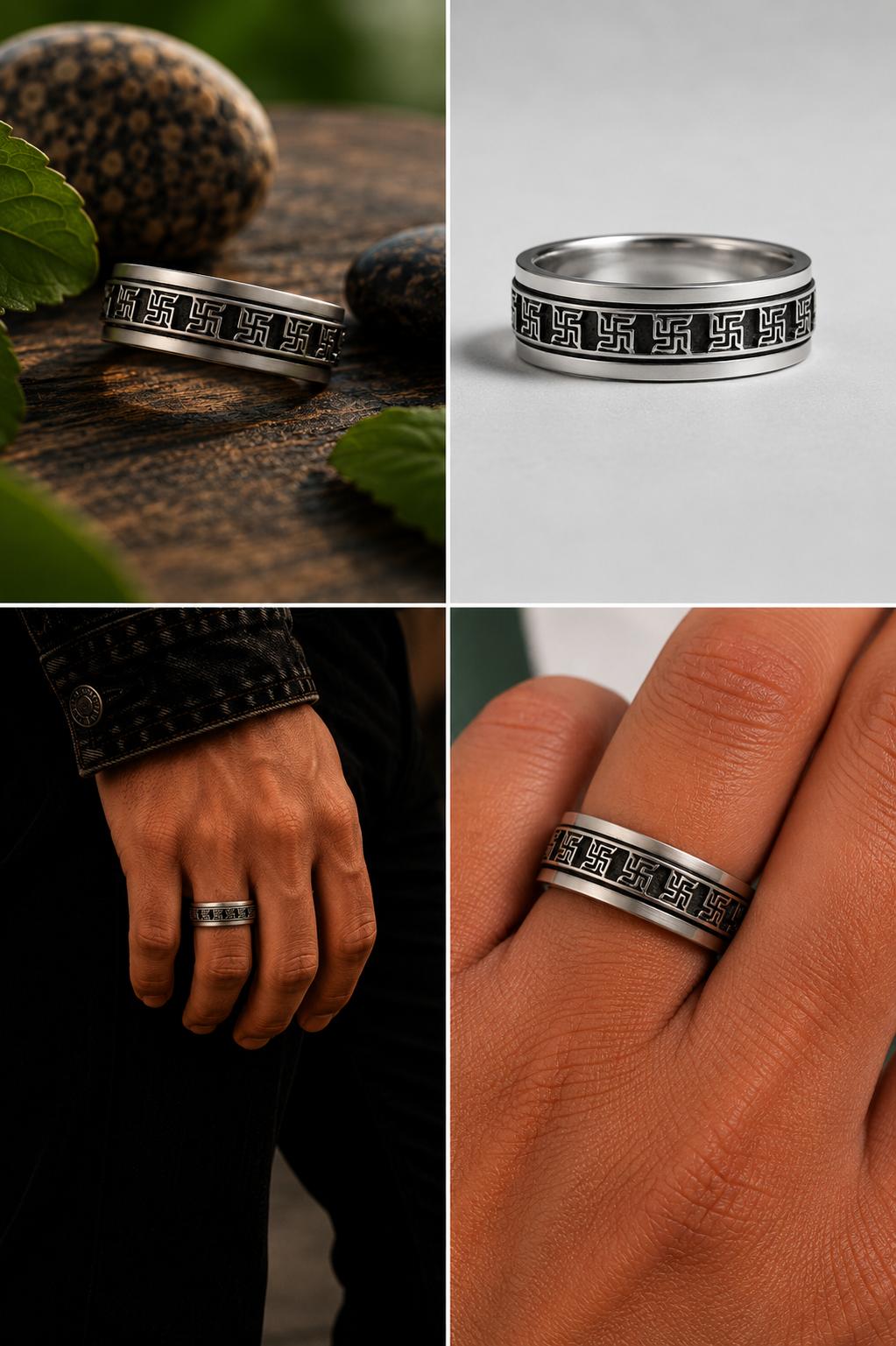 Sterling Silver Swastika Spinner Ring