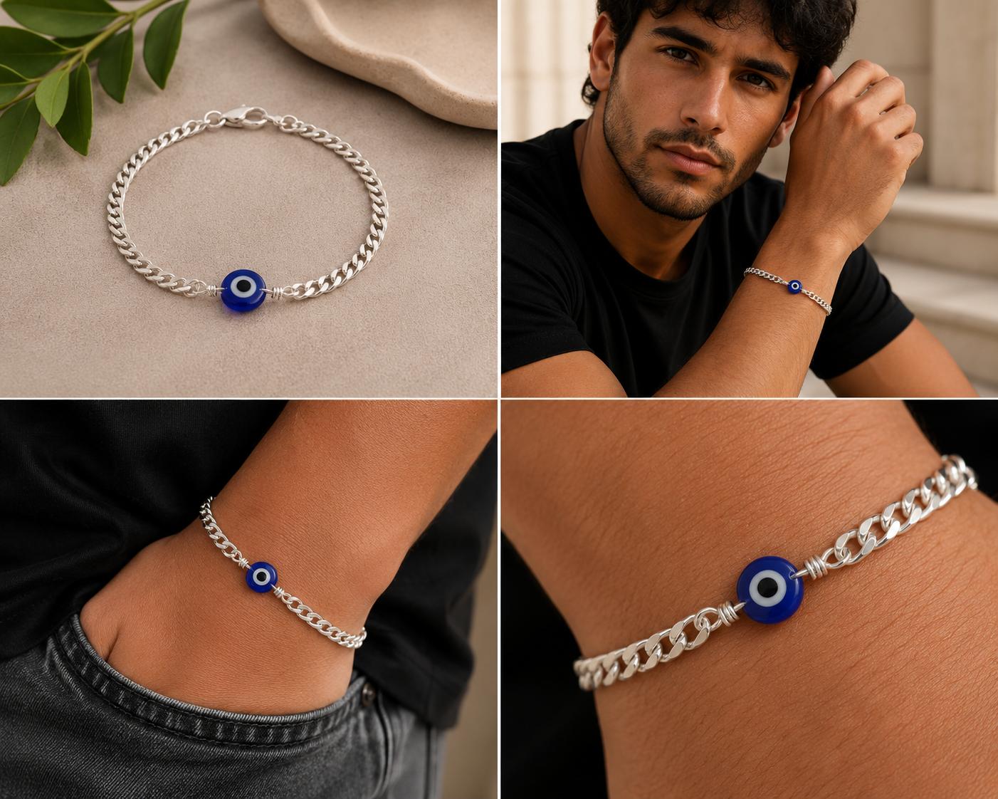 92.5 Sterling Silver Evil Eye Bracelet