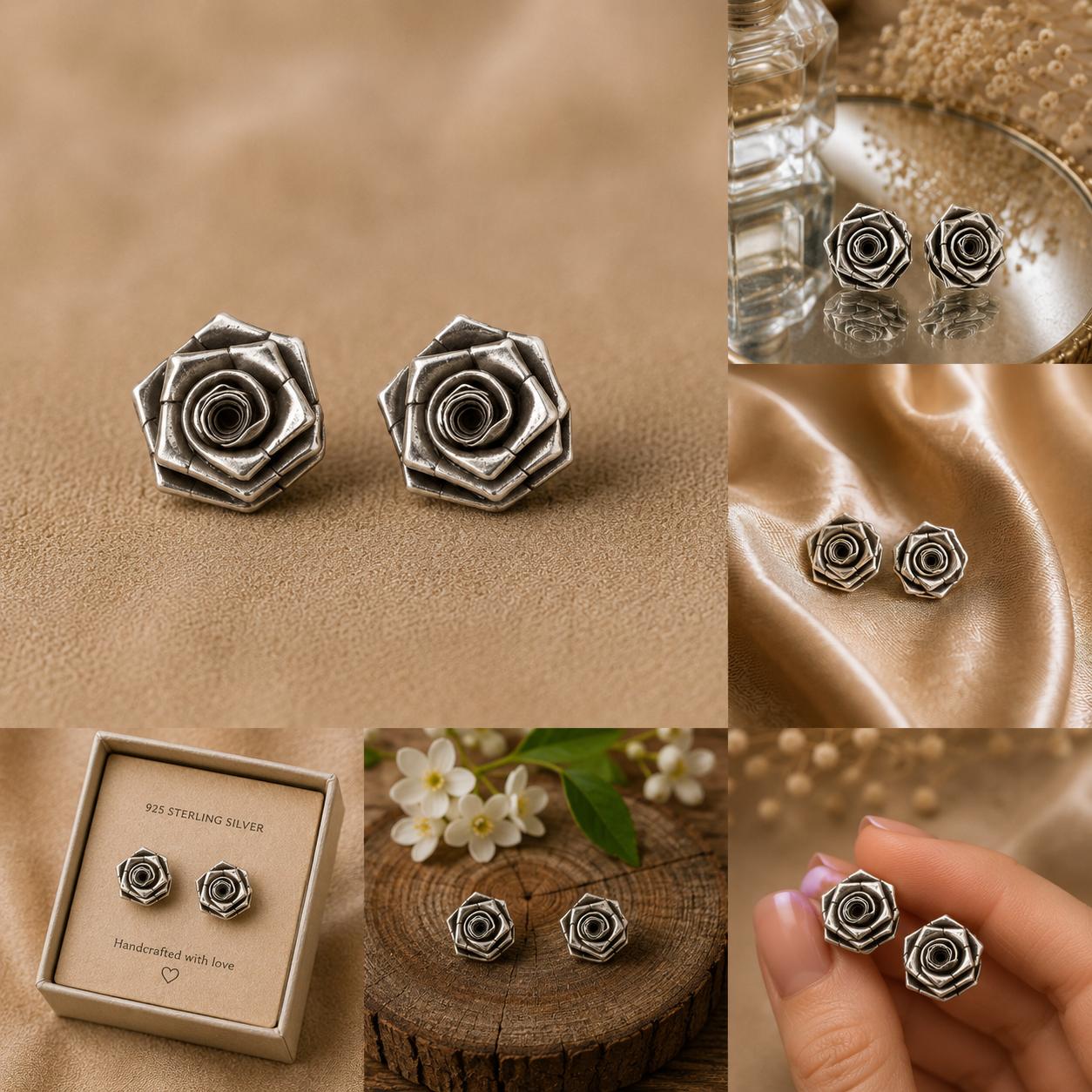 Silver Rose Studs