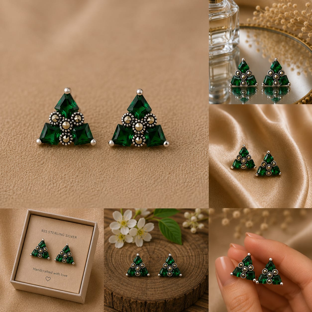Silver Emerald Studs