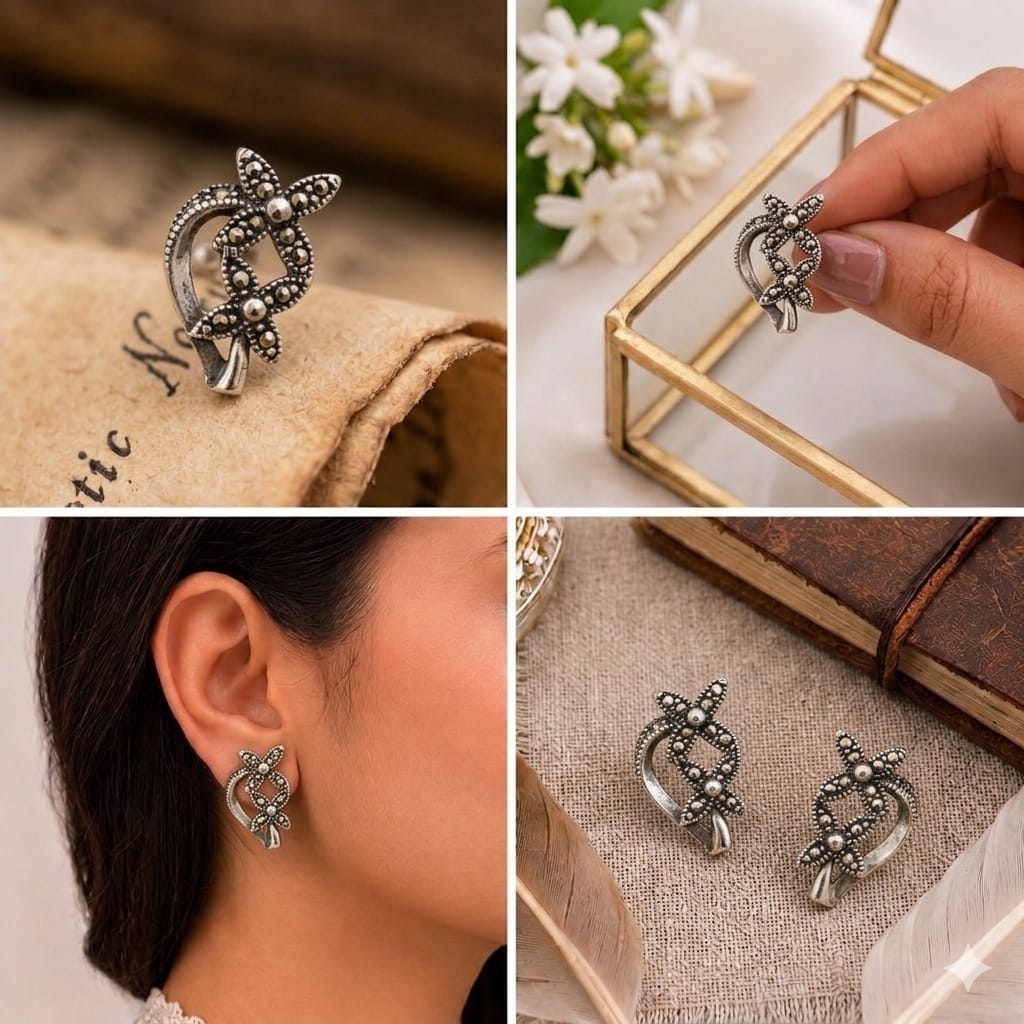 Sterling Silver Marcasite Floral Studs