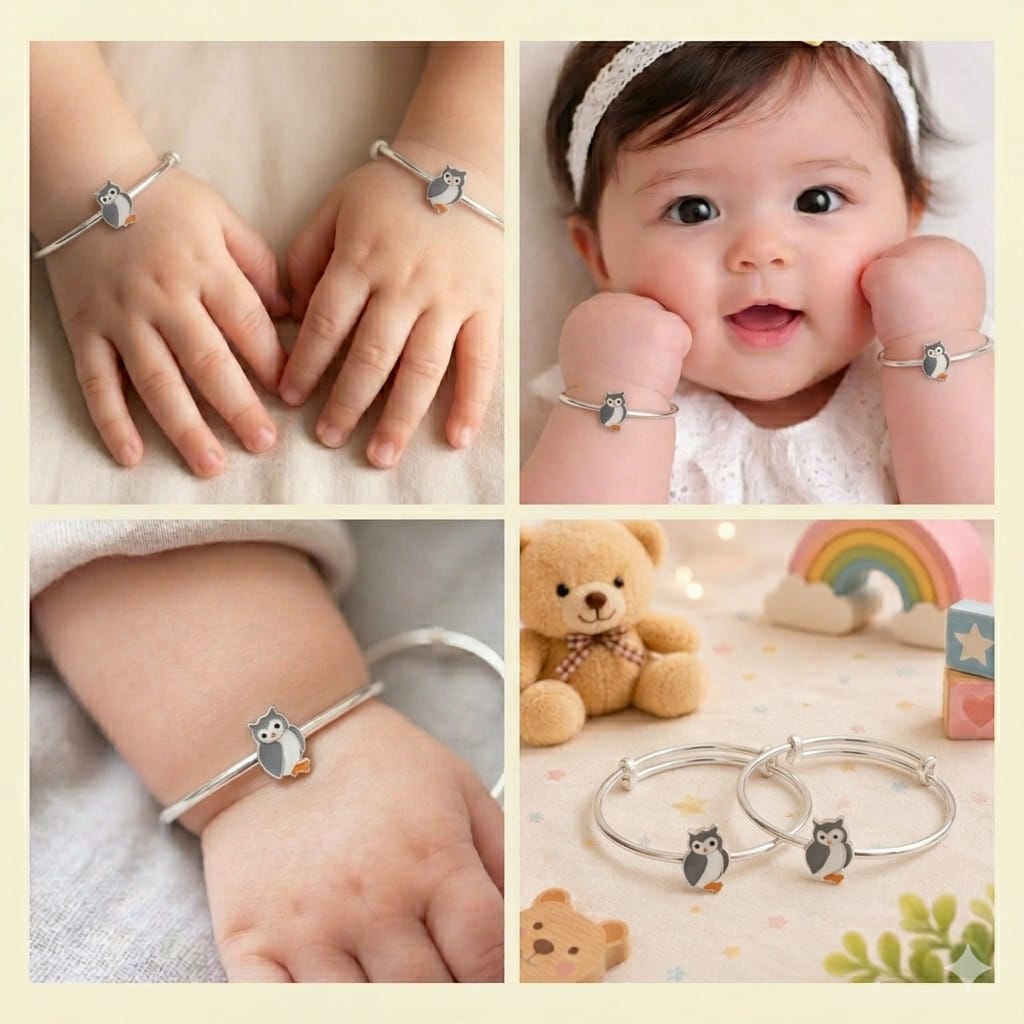 Owl Charm 92.5 Sterling Silver Kada Set