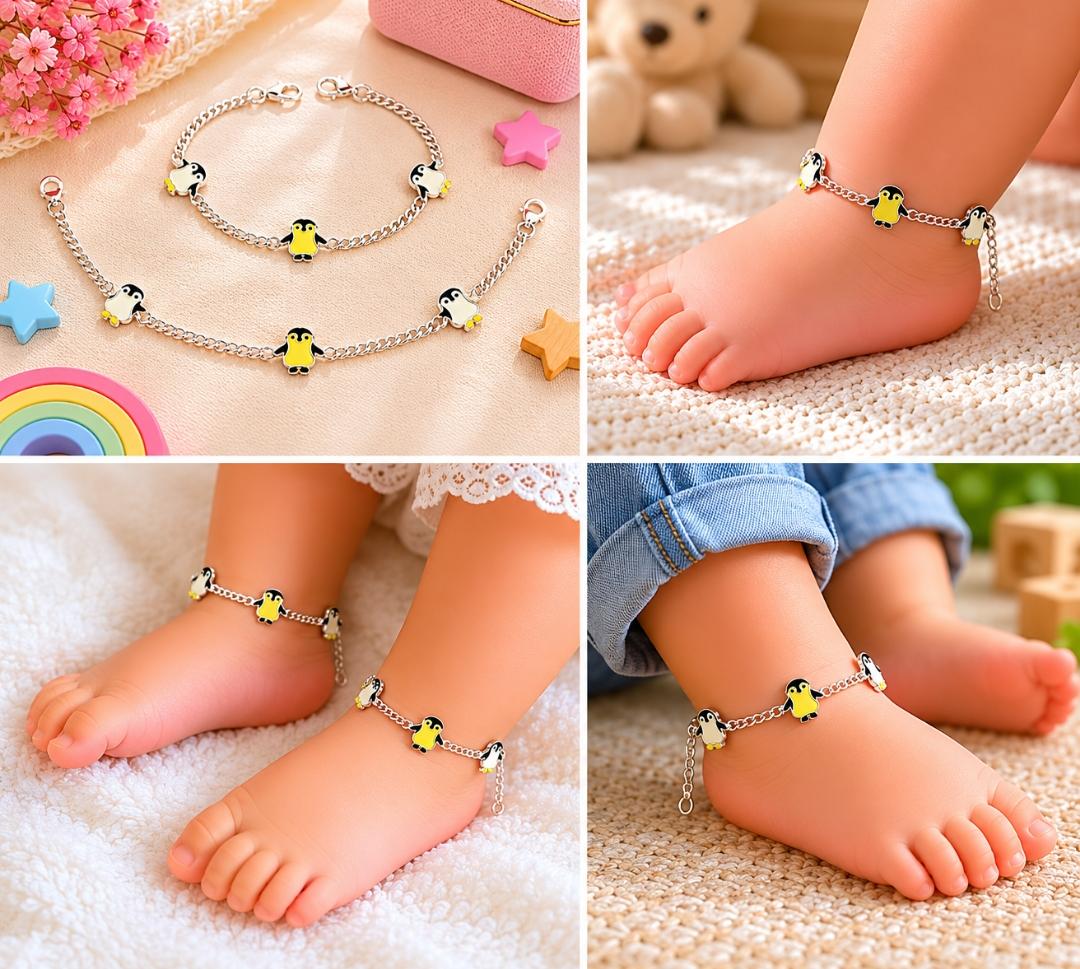 92.5 Sterling Silver Kids' Penguin Anklets