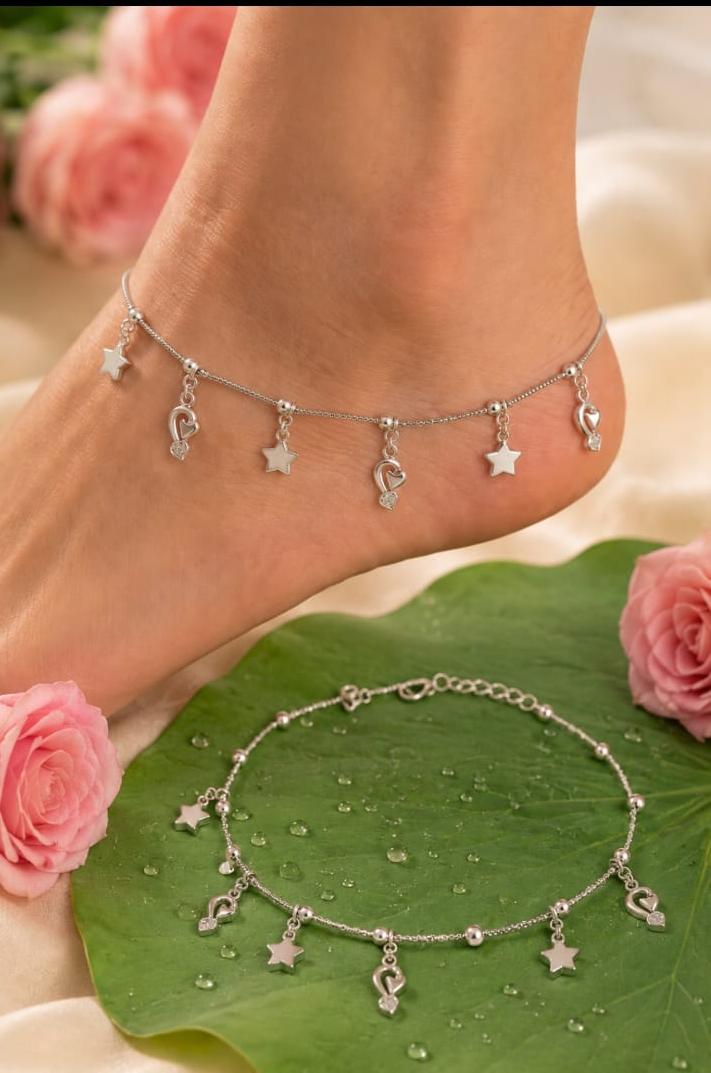 92.5 Sterling Silver Star & Heart Anklets
