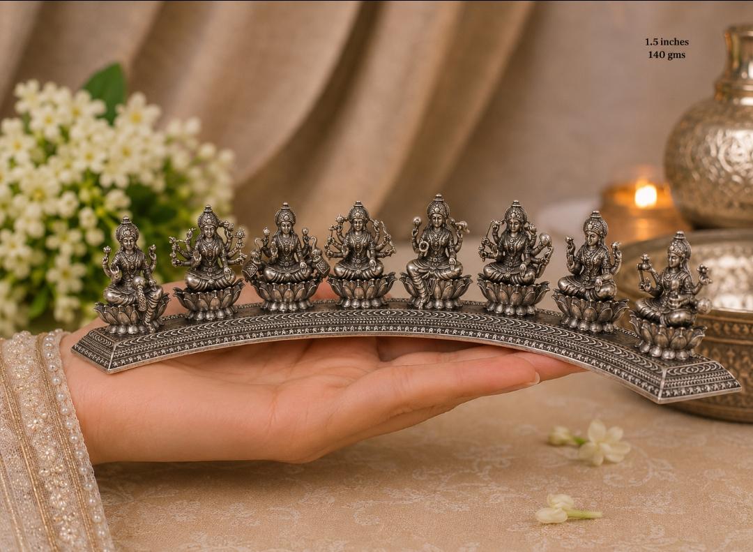 The Ashtalakshmi 92.5 Sterling Silver Idol Set - the eight manifestations of Goddess Lakshmi