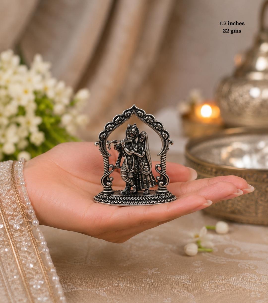 Devotional Silver Idol The idol - the divine couple Radha Krishna