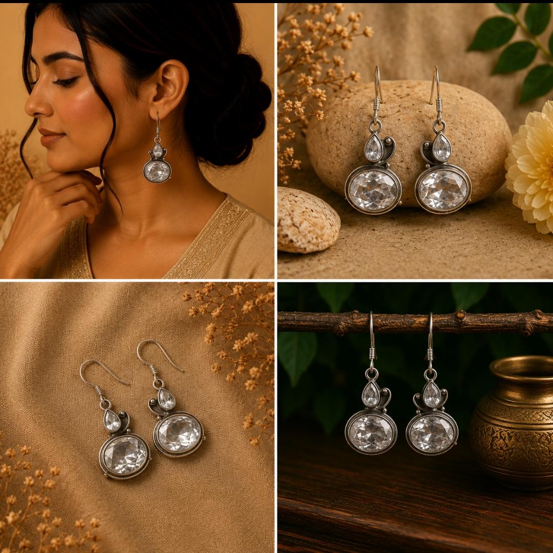 Silver Clear Quartz Double Drop Earrings