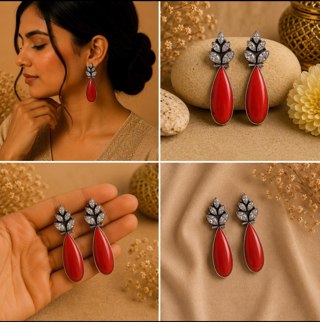 Silver Coral Drop Earrings