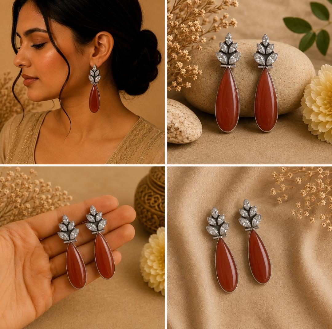 Silver Carnelian Drop Earrings