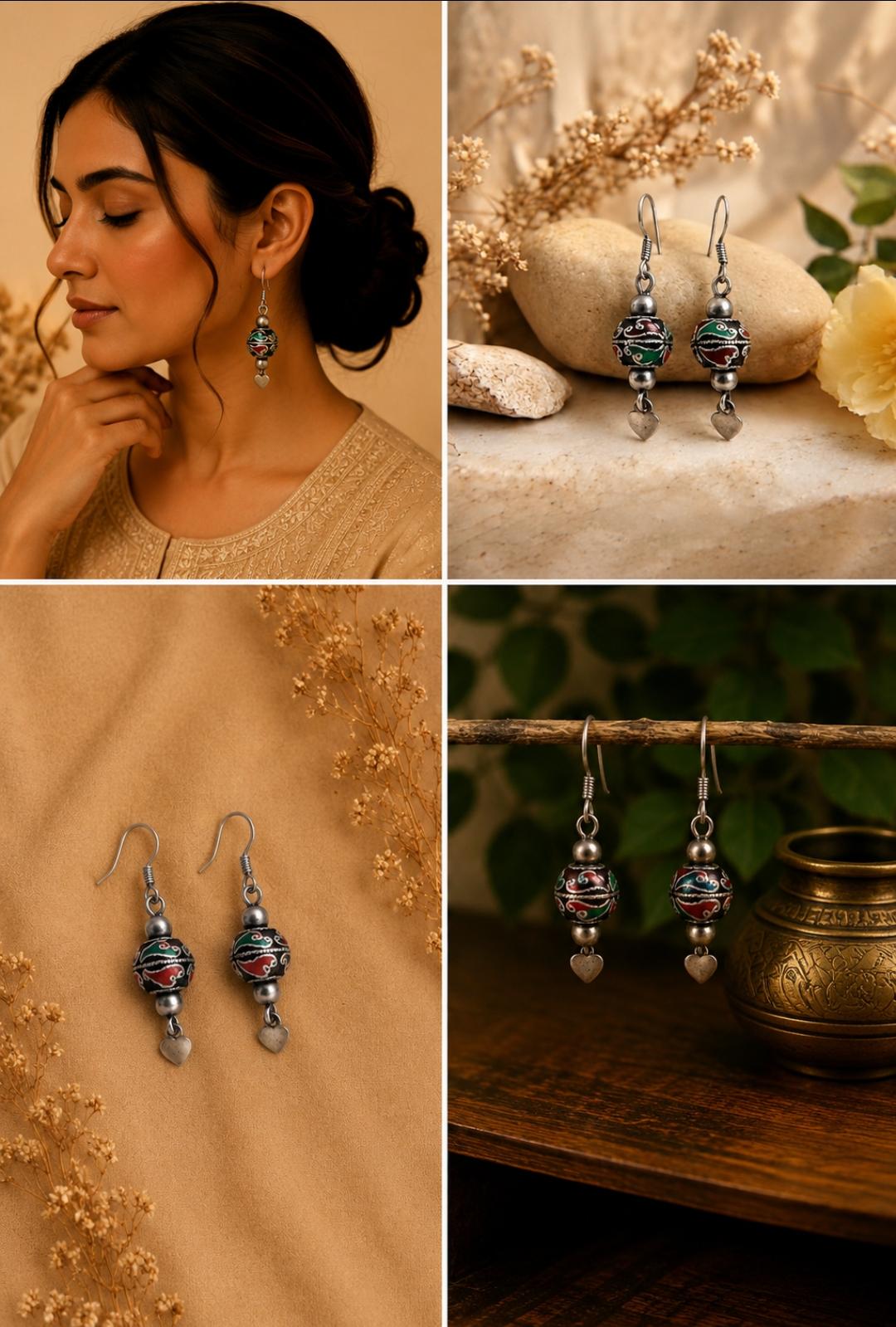 Enamel Heart-Drop Earrings