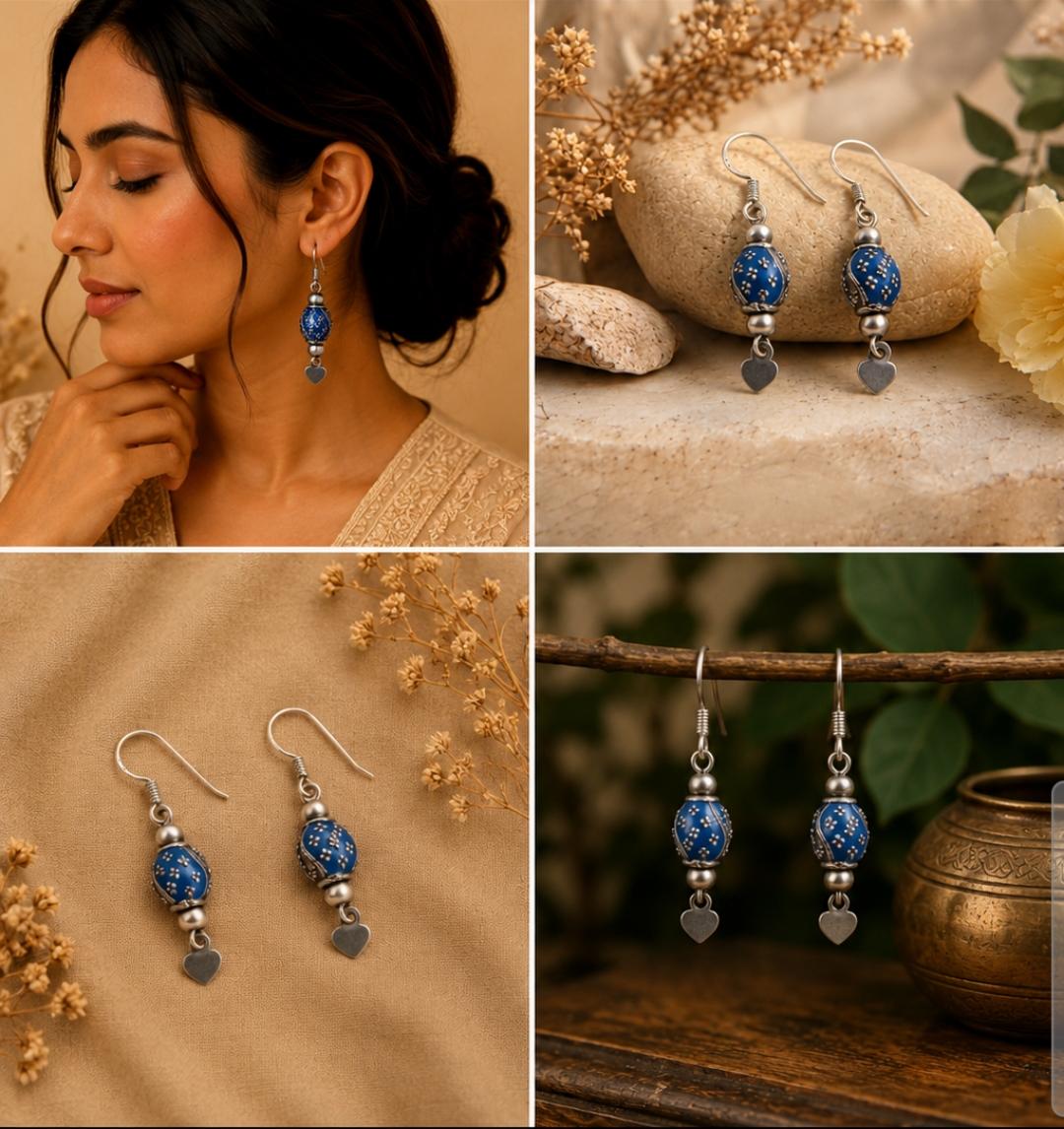 Silver Blue and Red Bead Earrings