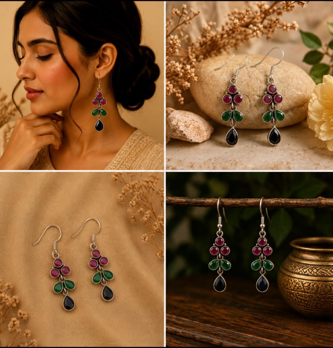 Silver Multicolor Tiered Earrings