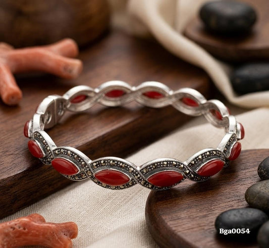 Coral and Marcasite Twisted Bangle