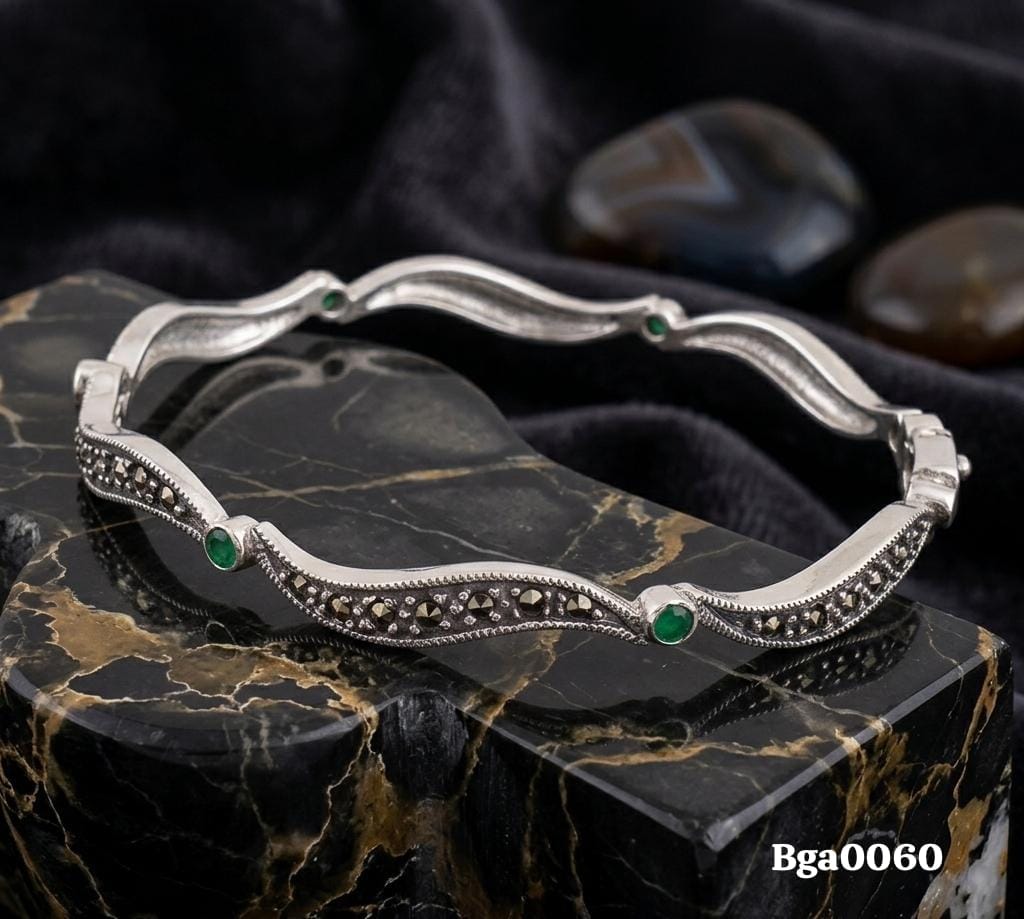 Wavy Emerald and Marcasite Bangle