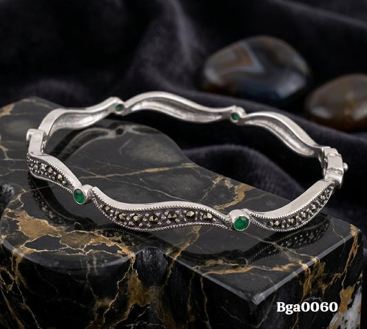 Wavy Emerald and Marcasite Bangle
