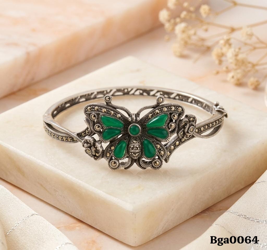 Green Butterfly Motif Marcasite Bangle
