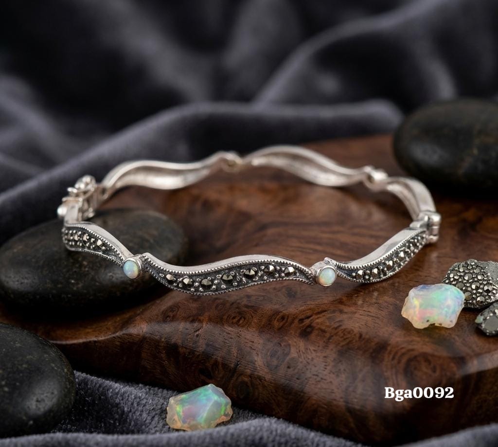 Wavy Pearl and Marcassite Bangle