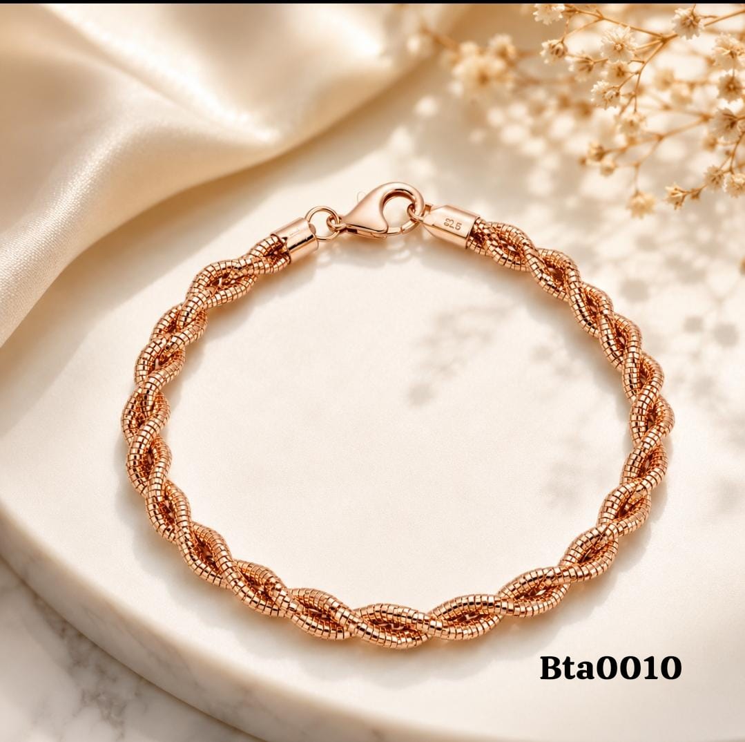 Rose Gold-Tone Twisted Rope Sterling Silver Bracelet