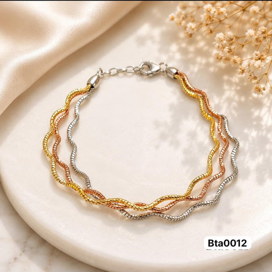 Tri-Tone Wavy Multi-Strand Sterling Silver Bracelet