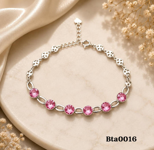 Pink Stone Sterling Silver Bracelet