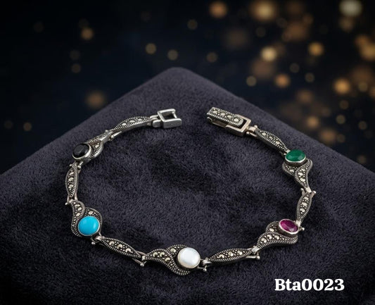 Multi-Gemstone Marcasite Bracelet
