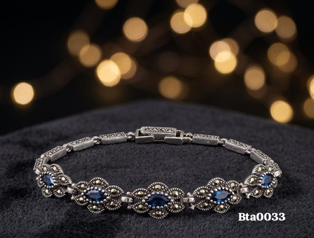 Elegant Sterling Silver & Blue Gemstone Bracelet