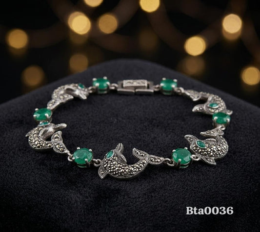 Elegant Sterling Silver & Green Gemstone Bracelet