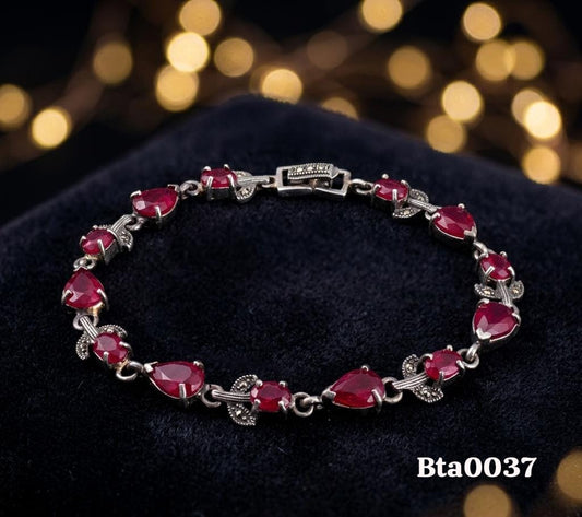 Elegant Pear-Shaped Red Gemstone Marcasite Bracelet