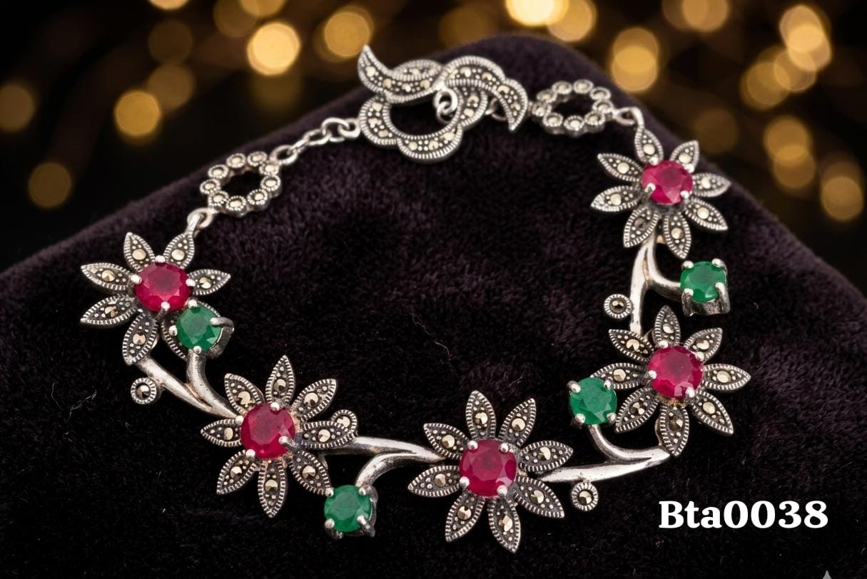 Elegant Floral Sterling Silver Bracelet