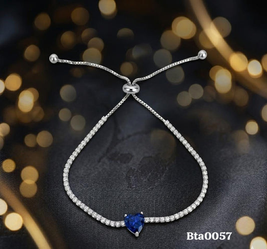 Elegant Heart Blue Stone Sterling Silver Bracelet