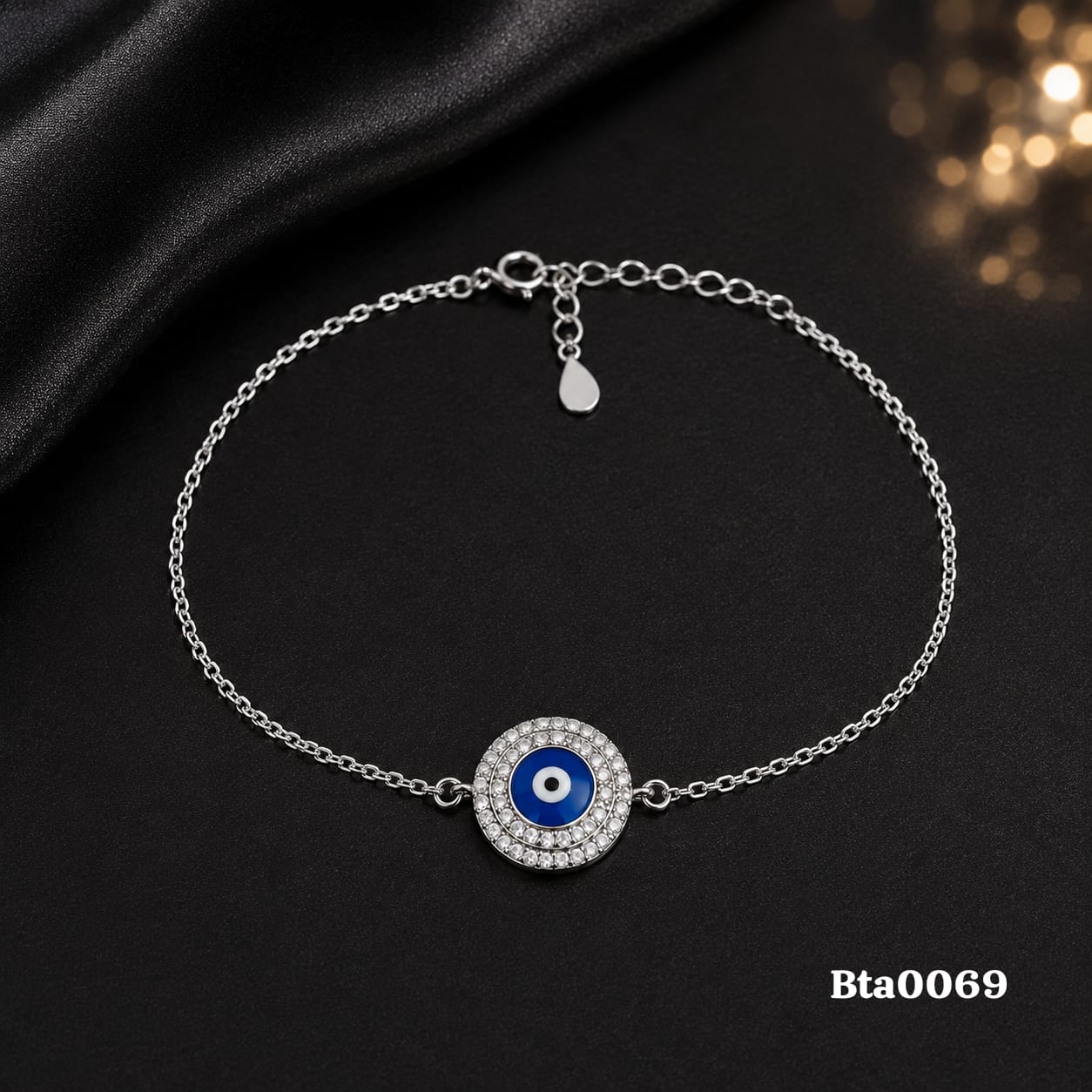 Classic Circular Evil Eye Sterling Silver Bracelet