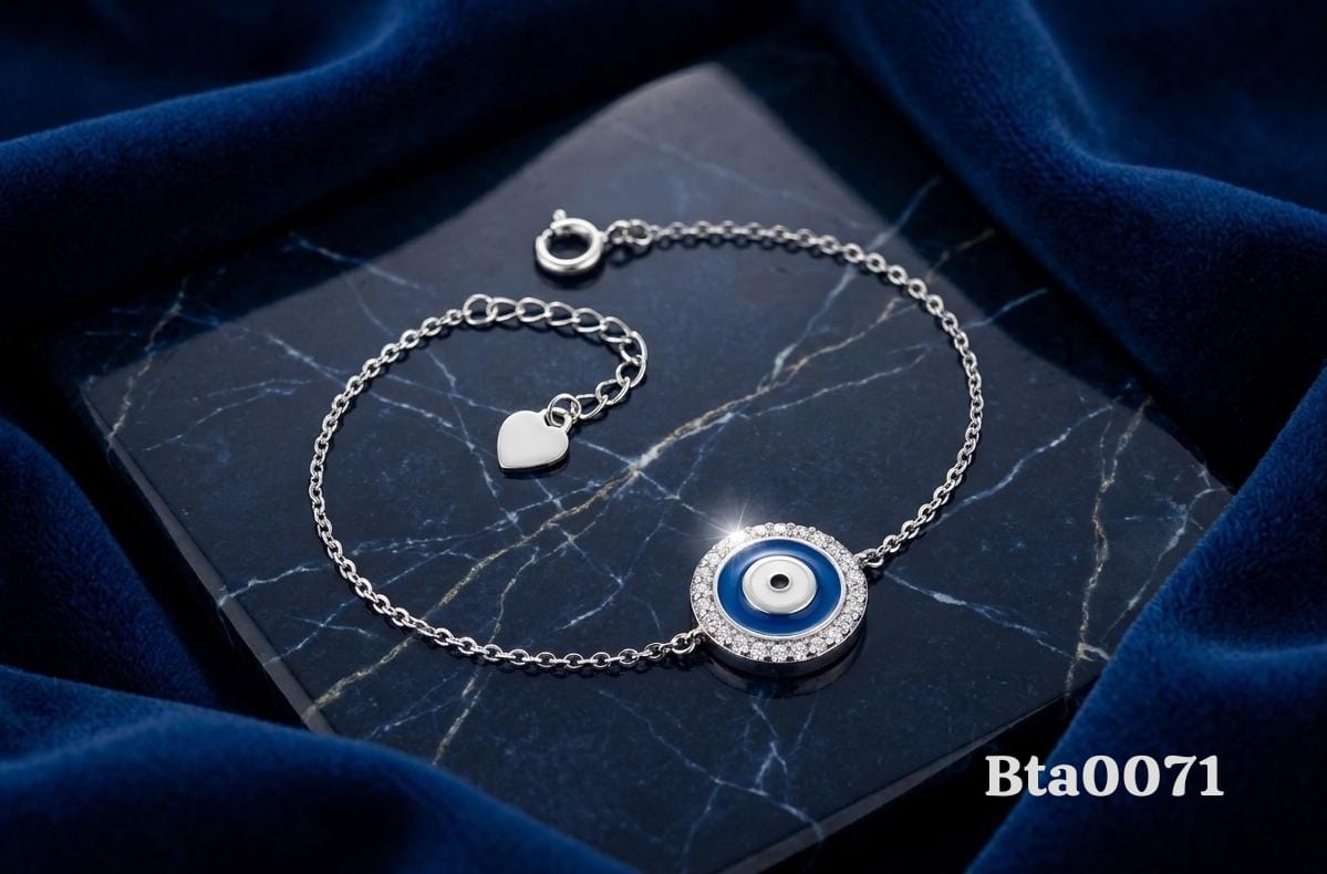 Elegant Circular Evil Eye Sterling Silver Bracelet (BTA0071)