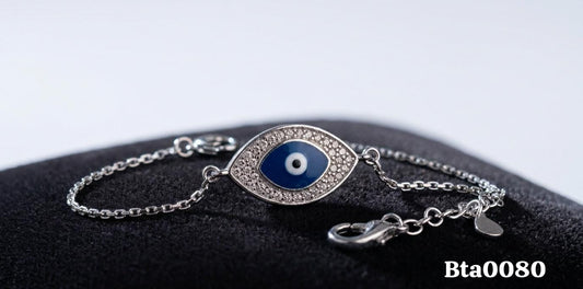 Elegant CZ Pave Navy Evil Eye Bracelet with Lobster Clasp Extender