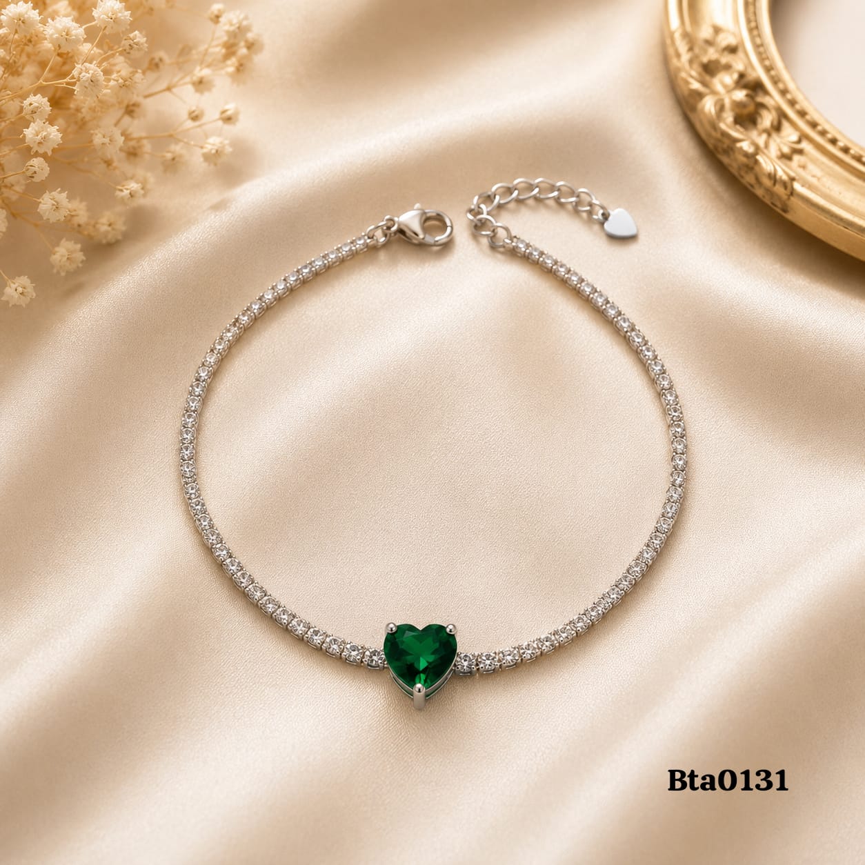 Green Heart Tennis Bracelet
