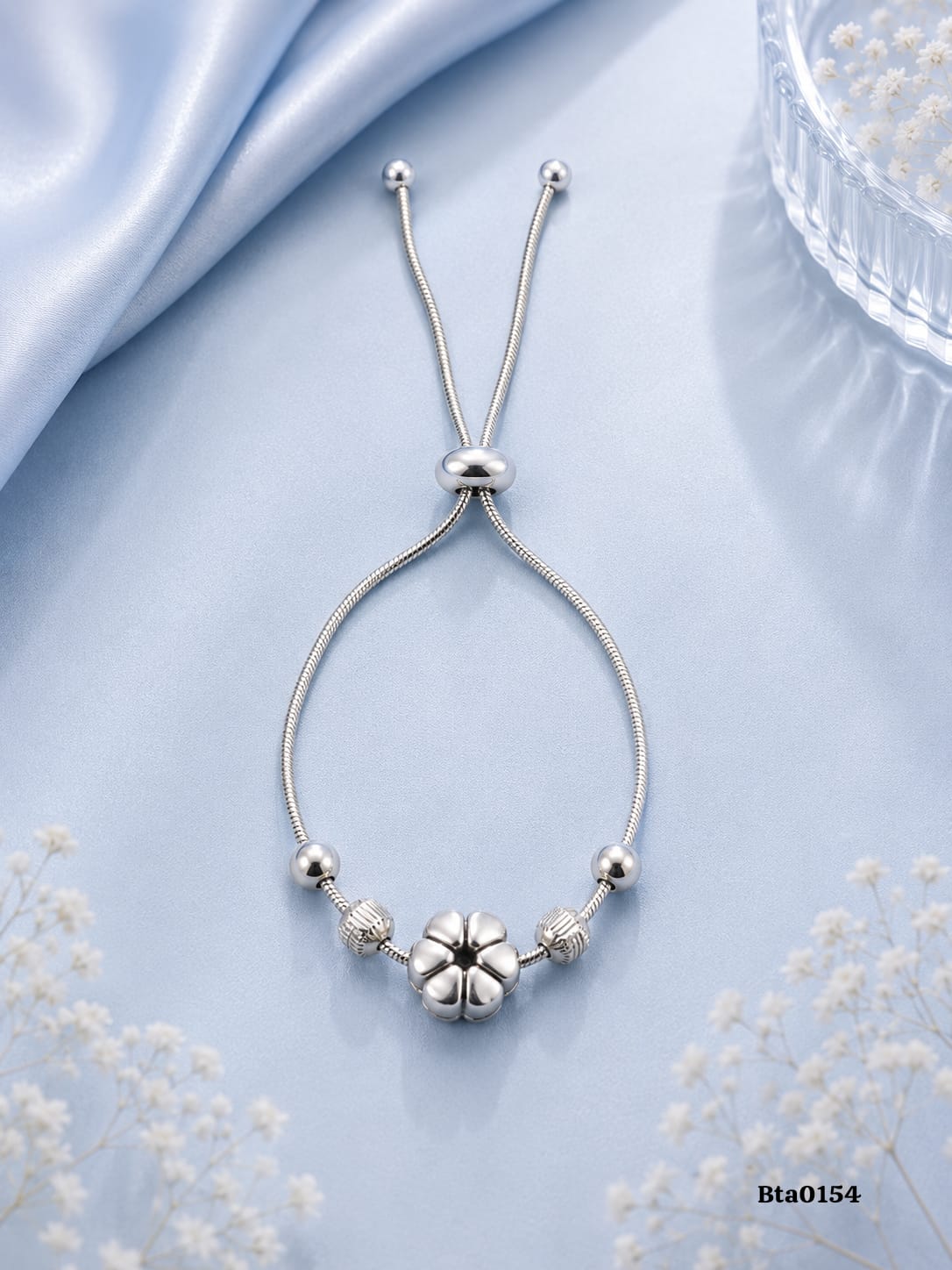 Flower Charm Slider Bracelet