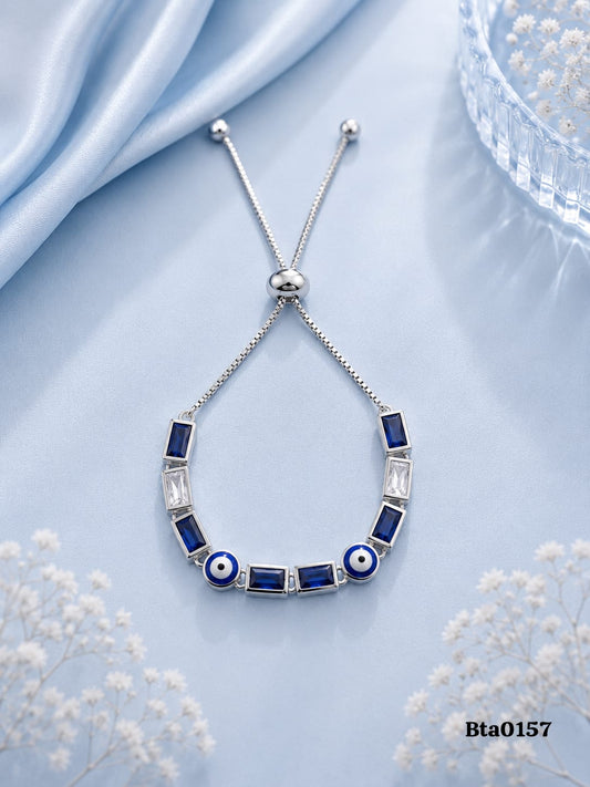 Blue & Clear Stone Evil Eye Slider Bracelet