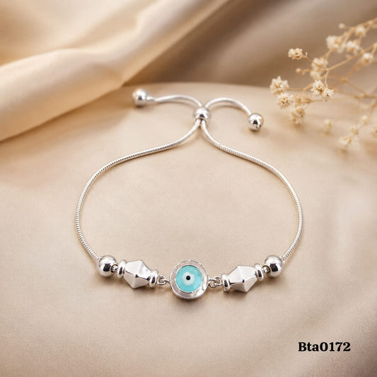 Elegant Snake Chain Evil Eye Sterling Silver Slider Bracelet