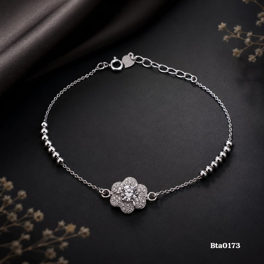 Elegant Flower Centerpiece Sterling Silver Bracelet