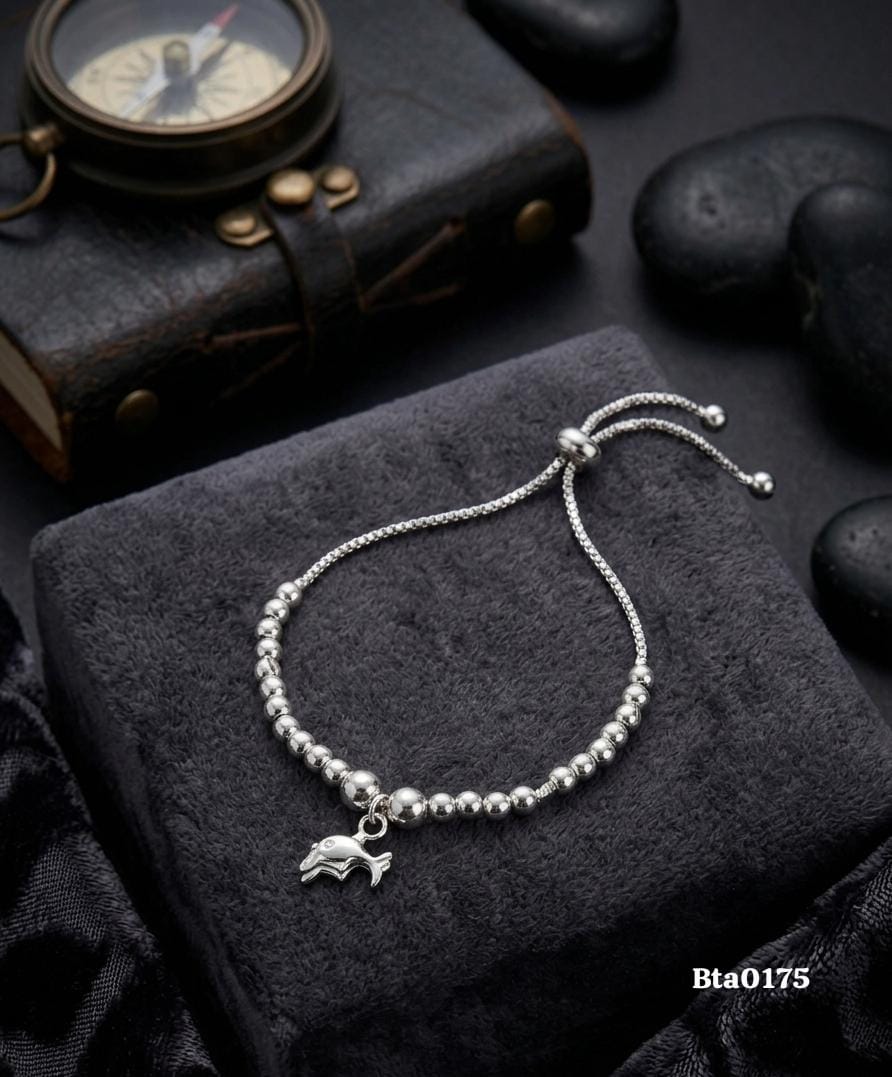 Elegant Dolphin Charm Sterling Silver Slider Bracelet