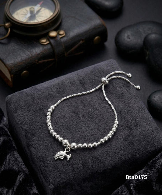 Elegant Dolphin Charm Sterling Silver Slider Bracelet