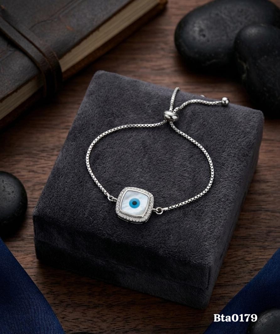 Elegant Square Evil Eye Sterling Silver Slider Bracelet