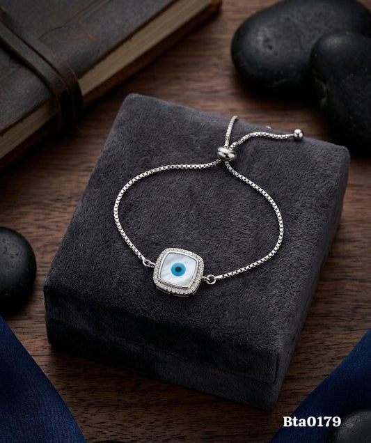 Elegant Square Evil Eye Sterling Silver Slider Bracelet