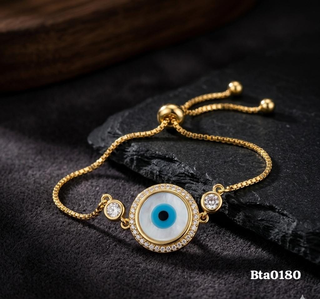Elegant Gold-Polished Evil Eye Charm Bracelet