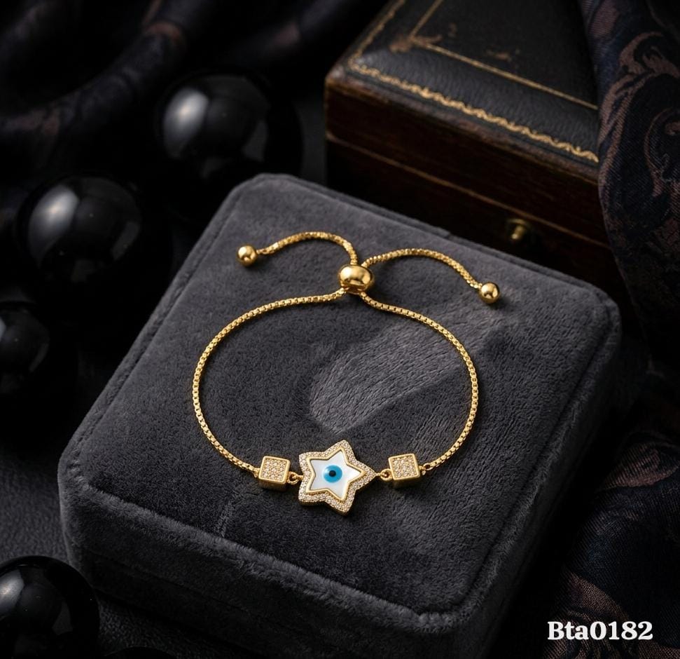 Elegant Gold-Polished Star Evil Eye Charm Bracelet